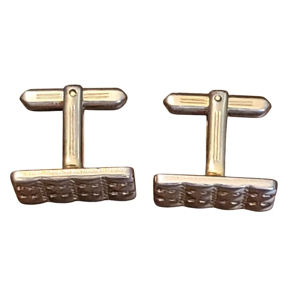 Vintage Hickok USA Gold Tone Cufflinks Geometric Diamond Design MCM Mens 1960s